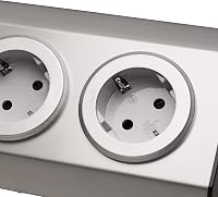 Vorex Rozsdamentes Acél Sarok Konnektor - 4 Schuko Aljzat USB-vel, Ezüst, Öntapadós, 45°-os Szerelés, Konyhai-Irodai Munkalaphoz, 3600W, 230 3