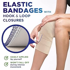 Premium Elastic Bandage Wrap - 4 (5pk) - Strong Compression - Self-Closing Reusable Bandages for Legs and Arms - Wrist, Elbow, Foot, Knee Wrap