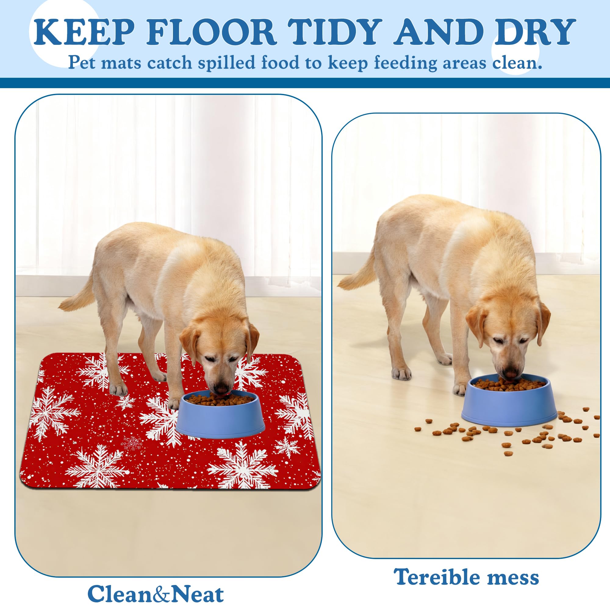 Chirtsmas Haustierfuttermatte für Katzen und Hunde, saugfähig, schnell trocknend, rutschfeste Gummiunterseite, wasserdichte Napfunterlage für den Innenbereich, Haustierbedarf, 40,6 x 61 cm
