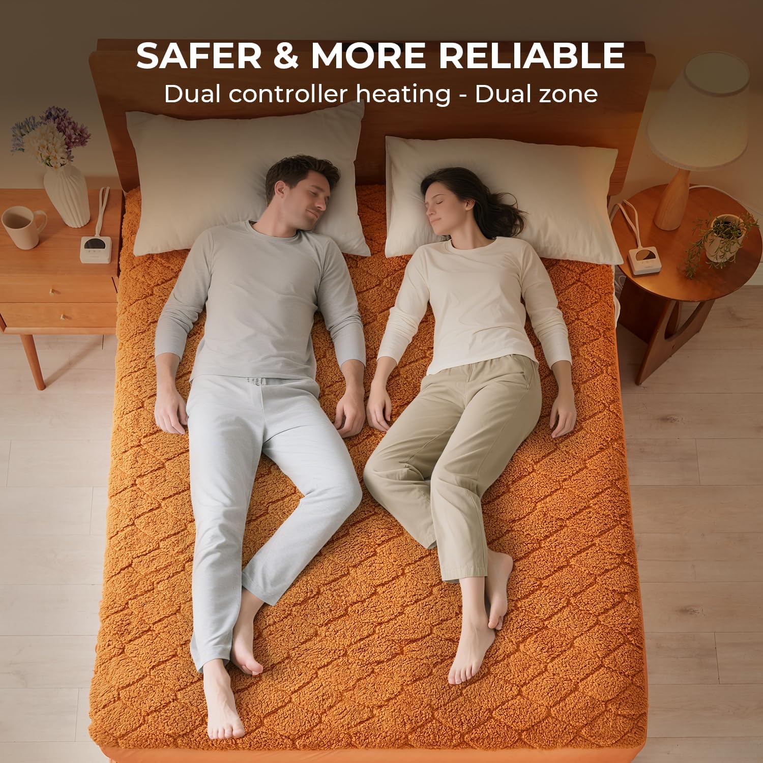 Electric Heated Mattress Pad King Size Heating Mattress Pad Dual Controllers 78x80IN Sherpa Warm Deep Pocket 6 Heat Settings 1-9-Hour Timer Auto-Off Machine Washable Mocha Mousse New Launch