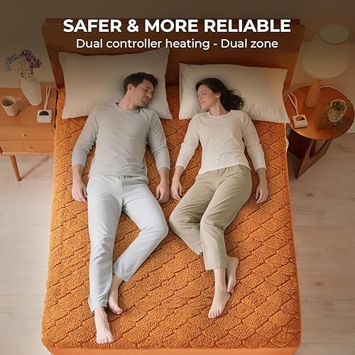 Miniatura 3 de Protector de colchón eléctrico con calefacción, tamaño King, doble control, 78 x 80 pulgadas, sherpa cálido para invierno, bolsillo profundo, 6