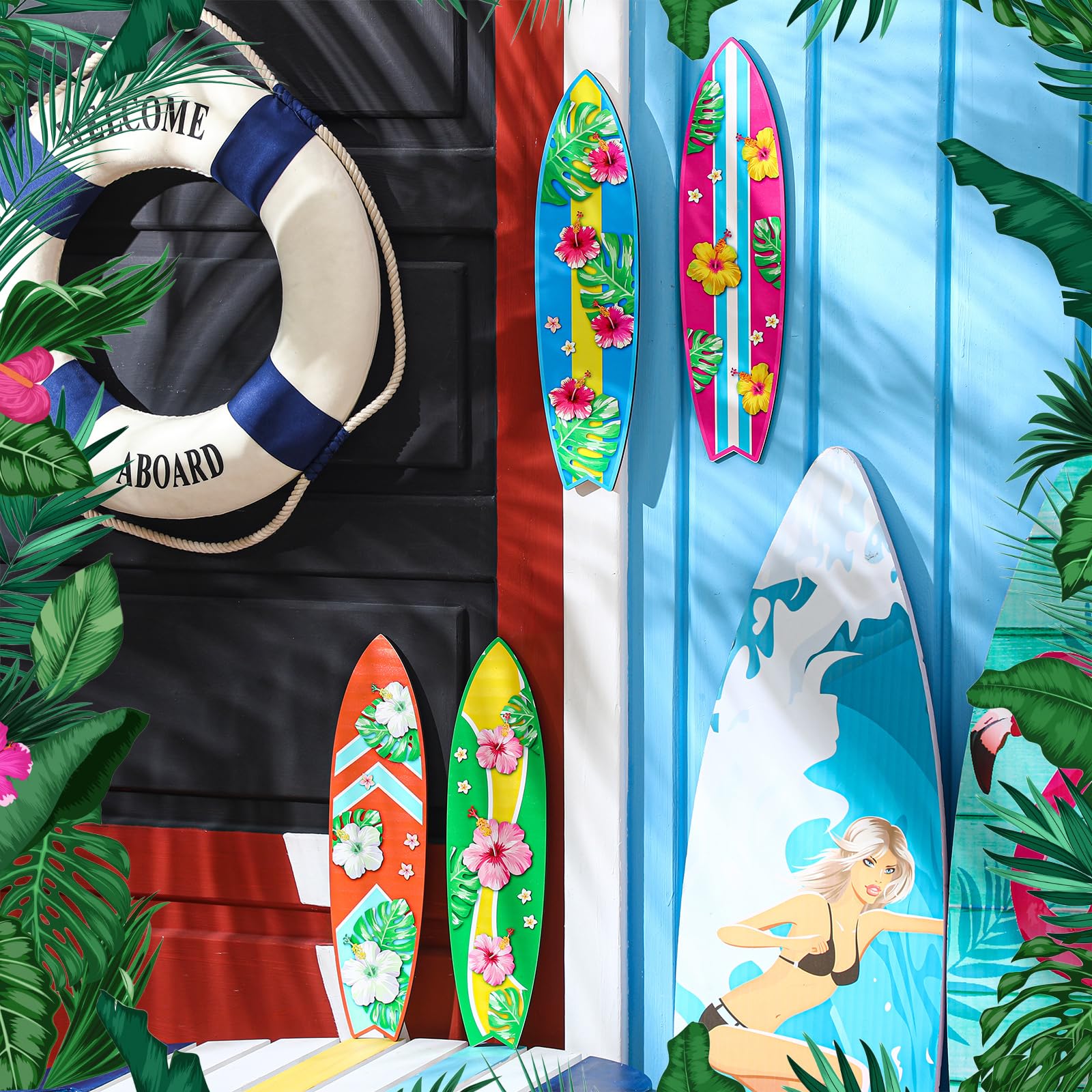 ✴︎ハワイアン✴︎ルームランプ Amazon.com: Blulu 4 Pcs Hibiscus Surfboard Wall Decor Surfboard