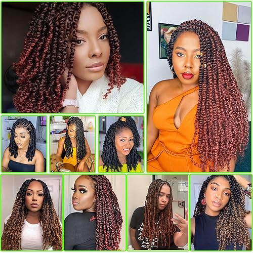 Miniatura 8 de Pelo Passion Twist 7 paquetes de cabello ondulado de ganchillo de 24 pulgadas, cabello de ganchillo Passion Twist para mujer, cabello trenzado negro