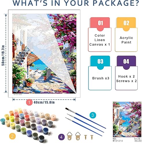 Miniatura 10 de Pintura de flores por números para adultos, pintura por números para adultos principiantes, pintura de flores por números para regalo, decoración de