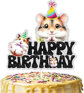 Cute Hamster Happy Birthday Cake Topper Guinea Pig Theme Cake Decor For Boys And Girls Baby Shower Party Decorations Supplies