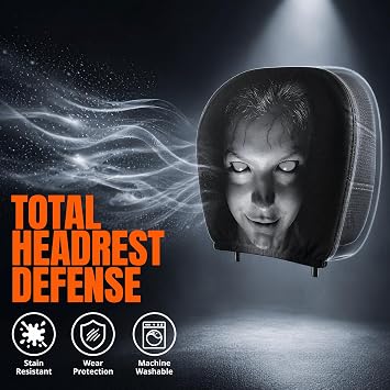 Cosiesnest 2-Pack Ghost Face Car Headrest Covers – Scary Printed Seat Dust Protectors, Soft Polyester Interior Accessories for Cars Interior Vehicle Truck SUV, Halloween Cars Decor (Style-01)