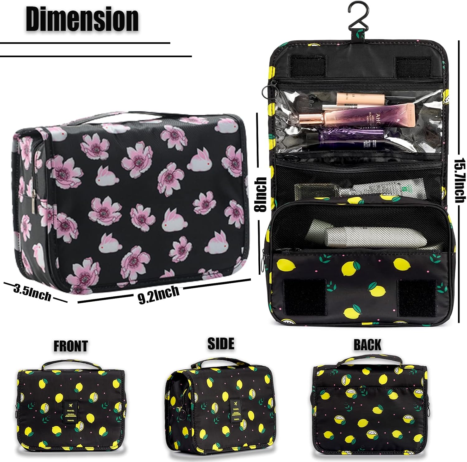 L&FY Multifunction Portable Travel Toiletry Bag Cosmetic Makeup Pouch Toiletry Case Wash Organizer, Cut Rabbit, Compact Size - Image 3