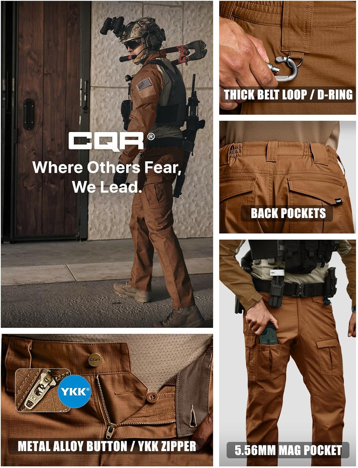 CQR Men's Flex Ripstop Tactical Pants, Water Resistant Stretch Cargo Pants, Lightweight EDC Hiking Work Pants - Image 6