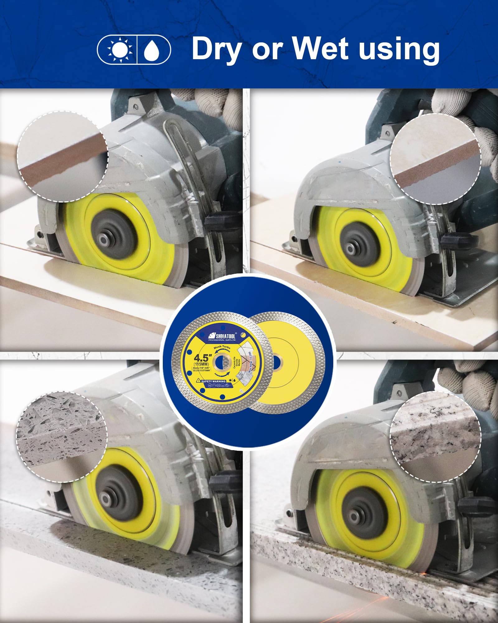 SHDIATOOL 5 lame diamantate per piastrelle da 10,5 cm, disco da taglio super sottile per smerigliatrice angolare, pergolato da 7/8", taglio a secco a umido, porcellana, ceramica, marmo, granito