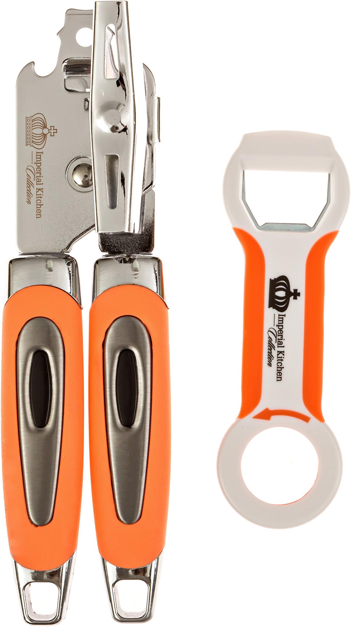 #1 Best Can Opener & 4 in 1 Heavy Duty Bottle Opener Combo Set, Professional High Quality Stainless Steel, Ergonomic Design Soft Grip Handle. Imperial Kitchen Collection (Tangerine)