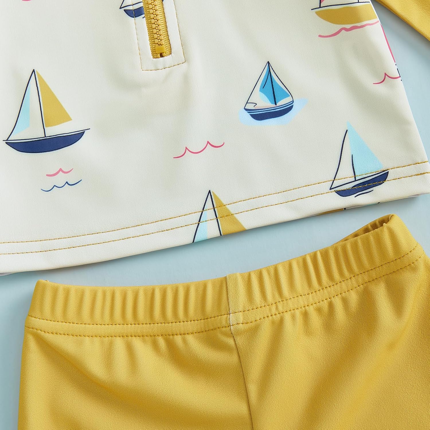 DuAnyozu Baby Boys Swimsuit Long Sleeve Rash Guard Swimwear Baby Boy Swim Trunk with Hat Set 3-Piece Toddler Bathing Suit - Image 5