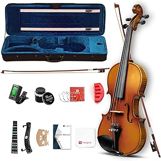 Vangoa 1/2 Full Size Acoustic Violin Fiddle Kit, Professional Solid Wood Violin, Spruce Top, Matched Unique Maple Wood Pattern, Premium Ebony Fitting, Beginner Kids, By Vangoa