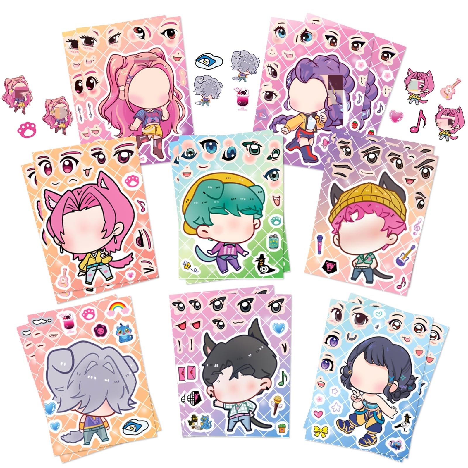 Kpop Stickers Boys Girls - 16 Sheet Art Craft Make a Face DIY K pop Stickers for Kids Make Your Own Personalized Sticker for Birthday Party Supplies Favors Gift Pinata Fillers Lucky Dip Prizes