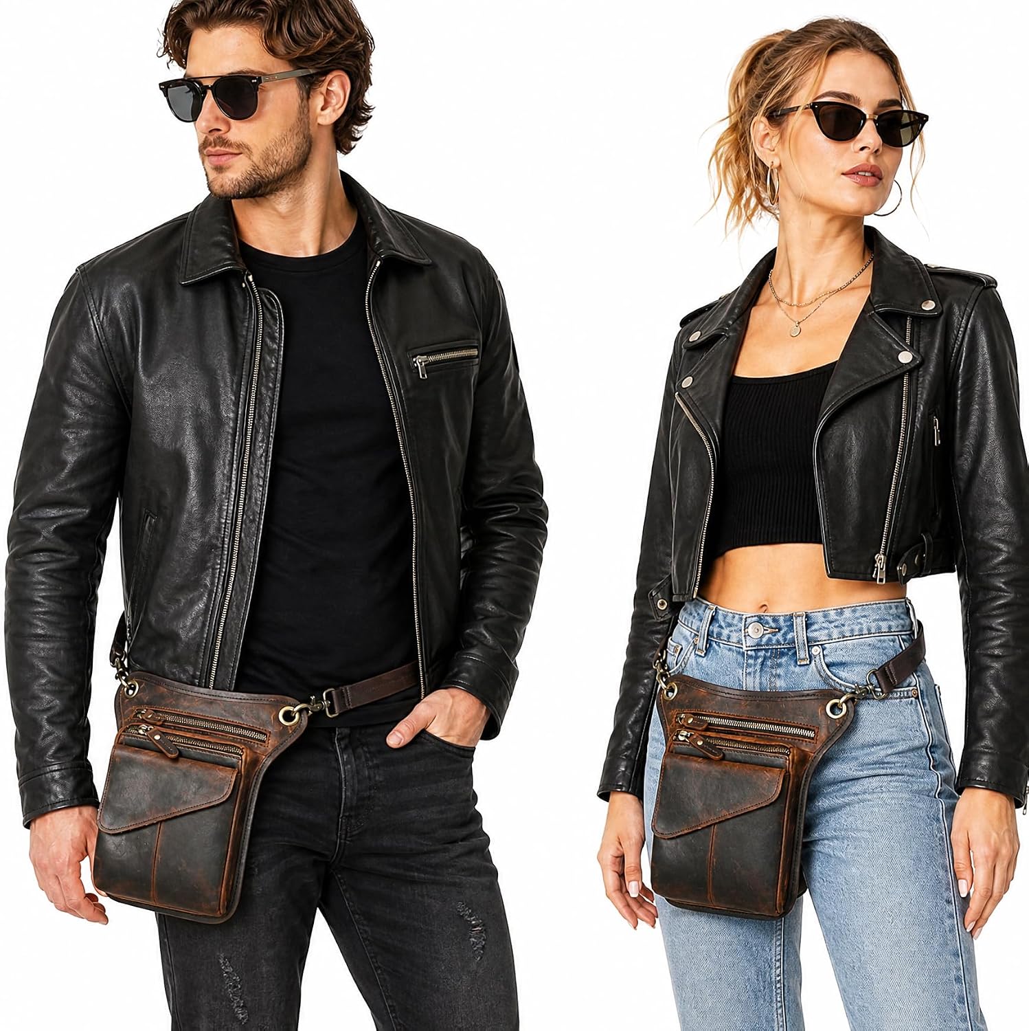 Canvas + Leather Motorcycle Travel Fanny Waist Pack Drop Thigh Leg Bag Pouch For Men Women FB2141