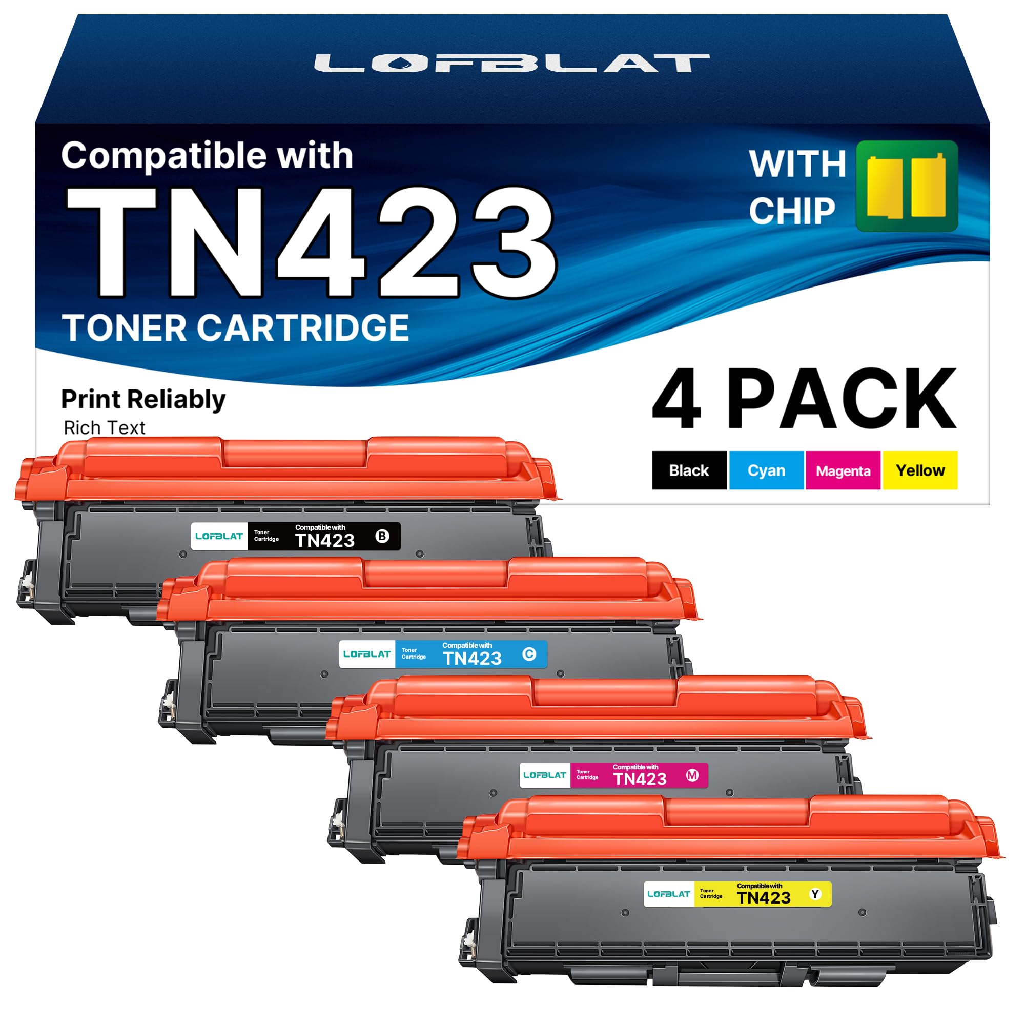 TN423 TN421 Compatible Toner Cartridge to Replace Brother TN-423 TN-423BK TN-421 MFC-L8690CDW MFC L8690CDW DCP-L8410CDW MFC-L8900CDW HL-L8260CDW HL-L8360CDW Black Cyan Yellow Magenta, Pack of