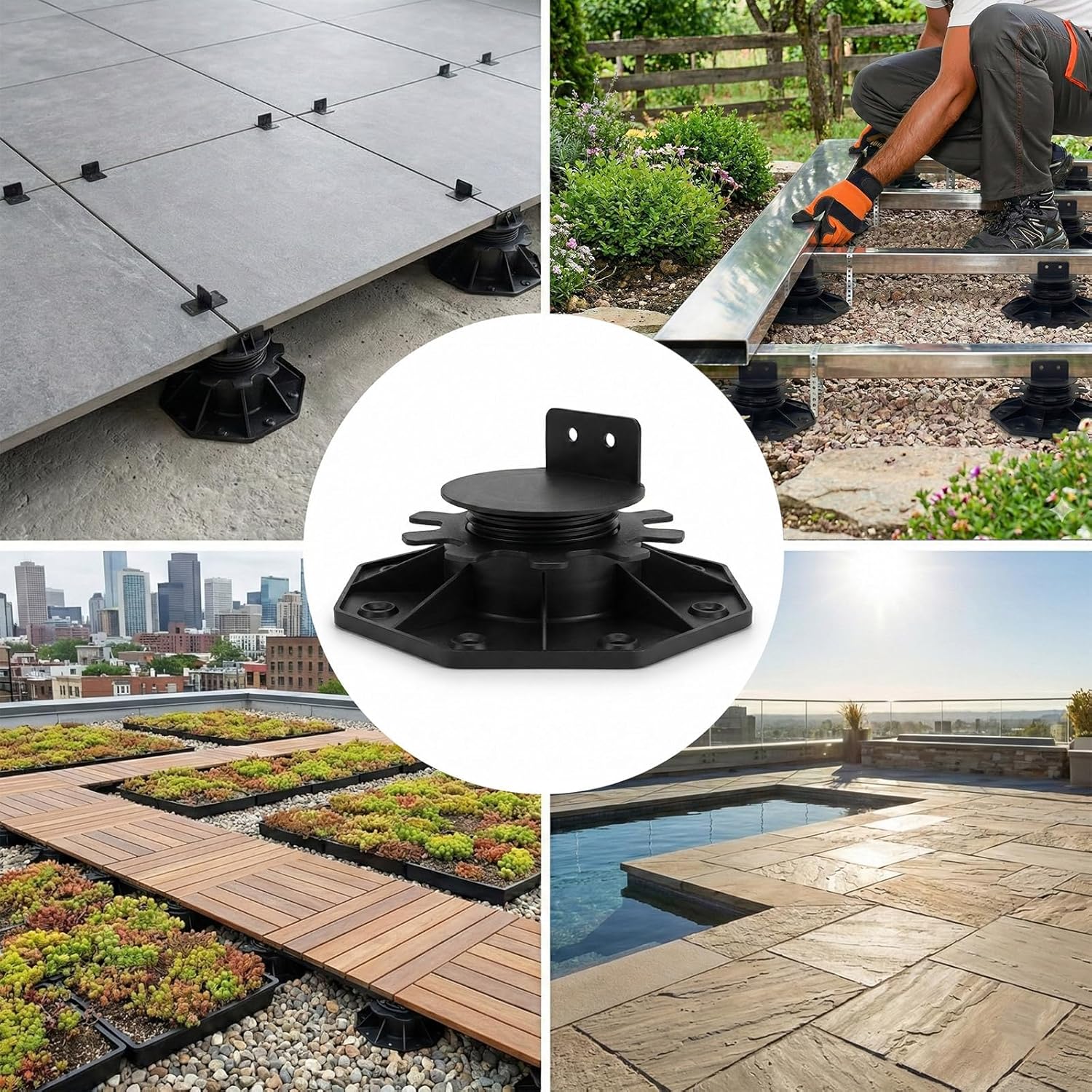 50-Pack Black Shed Base, Deck Blocks Foundation Base Support, Height Adjustment Range from 1-3/16" to 2-3/8", Adjustable Deck Support for Deck Floor Platform Joist Beam Support