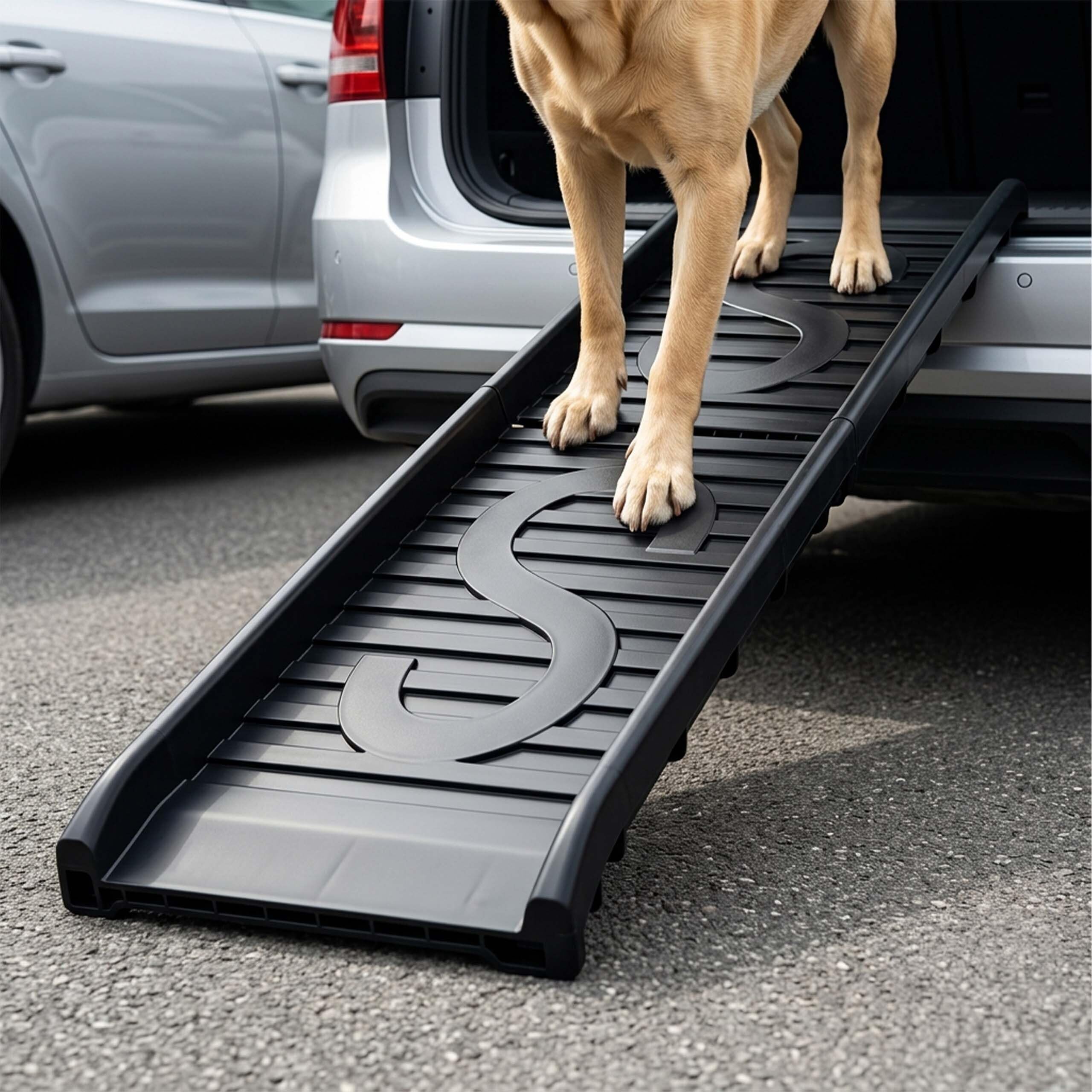 Relaxdays Rampe pour Chien Pliable, H x L x P: 15 x 154 x 39 cm, polypropylène, Aide à l'accès Voiture/lit/canapé, Noir
