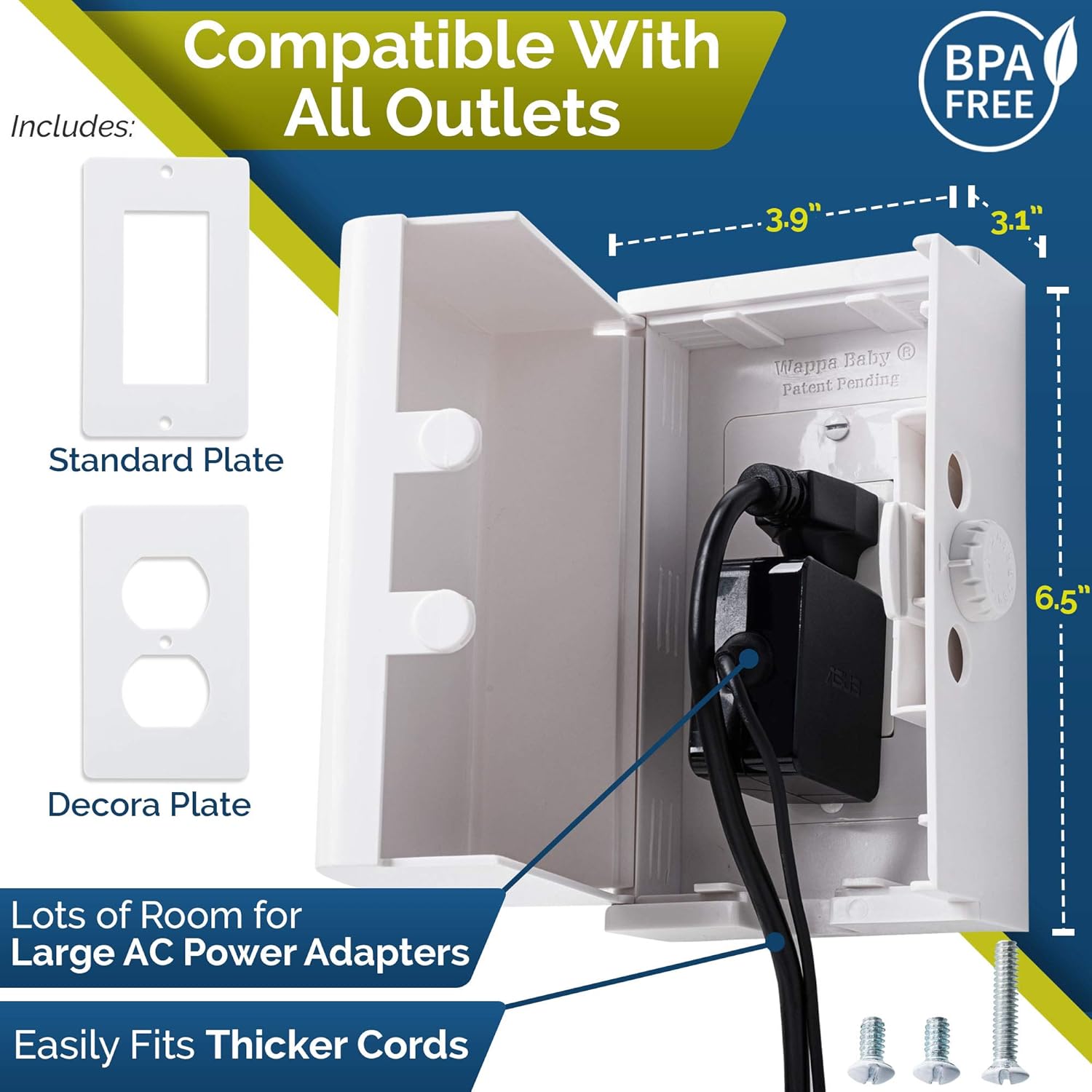 Baby Safety Outlet Cover BOX (2 Pack) Double Lock for Much Better Toddler Proofing, Easier Operation, Simple 3 Step Install with Included Screws. Provides Extra Space Inside for Plugs (2 Pack, White) : Baby