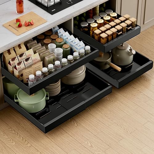 PAKETA 4 Pack Expandable Pull Out Cabinet Organizer,21' Deep | Pull Out Drawers for Cabinets with width from 12' to 20',