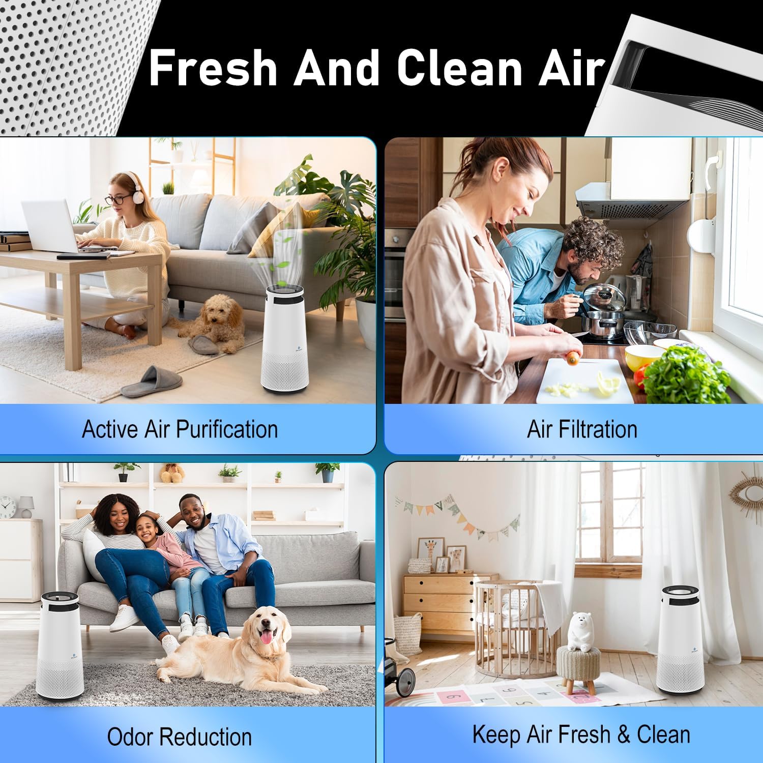 DH Lifelabs Air Purifier for Home, Ionizer Air Purifier for Allergies, HEPA Air Purifier Filter Eliminates Odor for Pets, Smart Air Purifier for 231ft² Support WiFi (Sciaire Mini, White WiFi)