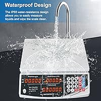 Vista 5 de Báscula digital de cálculo de precio de 88 libras, Kg/oz, combo de conversión – Báscula comercial impermeable de 66 libras para productos húmedos