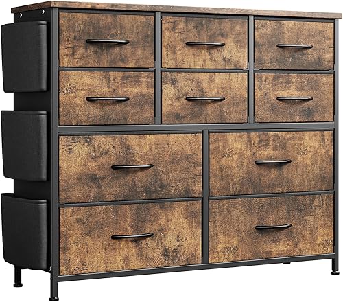 Miniatura 41 de Jojoka Cómoda para dormitorio con 12 cajones, aparadores y cómodas para pasillo, entrada, unidad organizadora de almacenamiento con tela, marco de