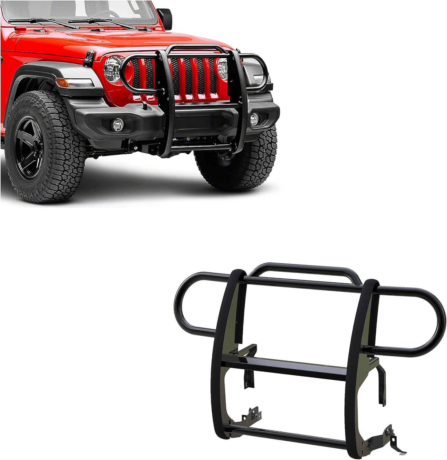 Black Horse Grille brush Bumper Guard Modular Black Compatible with 2020-2024 Jeep Gladiator|2018-2024 Jeep Wrangler(Excl. 21-24 V8 engine and trims)-17JPJLMA