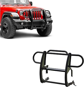 Black Horse Grille brush Bumper Guard Modular Black Compatible with 2020-2024 Jeep Gladiator|2018-2024 Jeep WranglerExcl. 21-24 V8 engine and trims-17JPJLMA