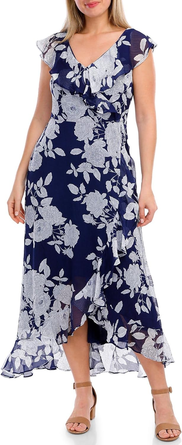 London Times Womens Ruffle Wrap Maxi Dress - Image 3