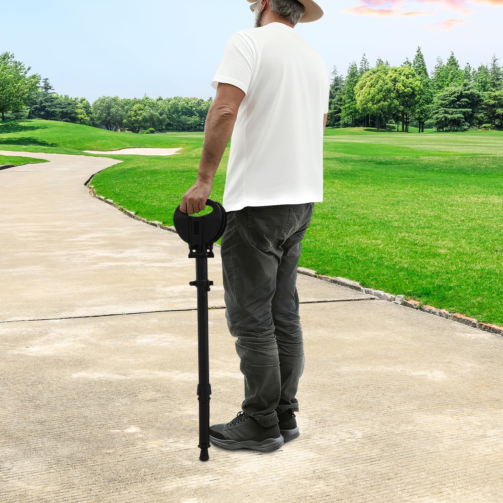Bastón portátil con asiento ajustable, bastón multifuncional, taburete plegable, bastón con asiento y bolsa de transporte para senderismo y actividades al aire libre, diseño ergonómico