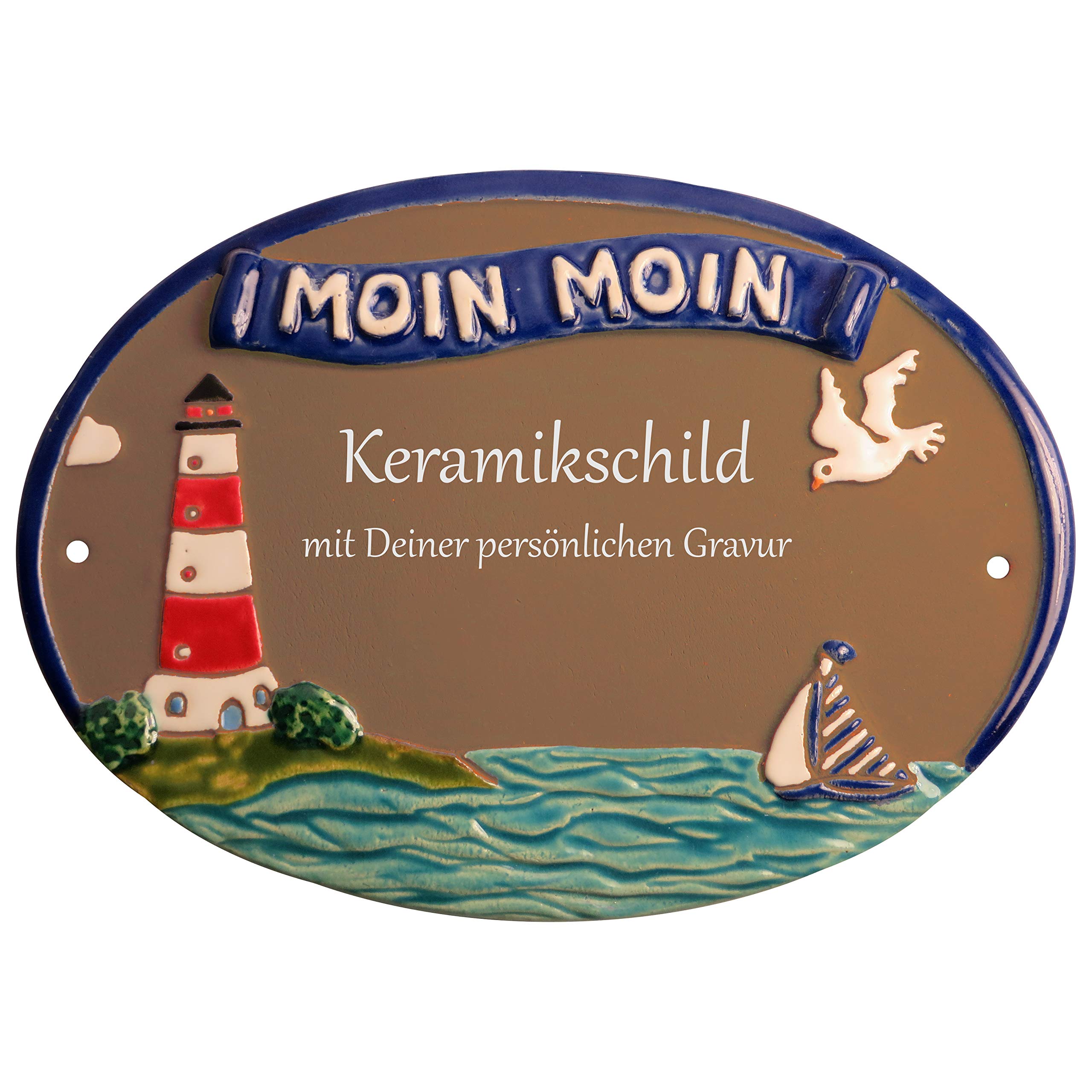 Keramikschild 23,5 x 17,0 cm Leuchtturm Moin Moin (braun)