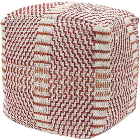 Christopher Knight Home Louise Indoor Boho Water Resistant 16" Square Ottoman Pouf, Red and Orange, Multi