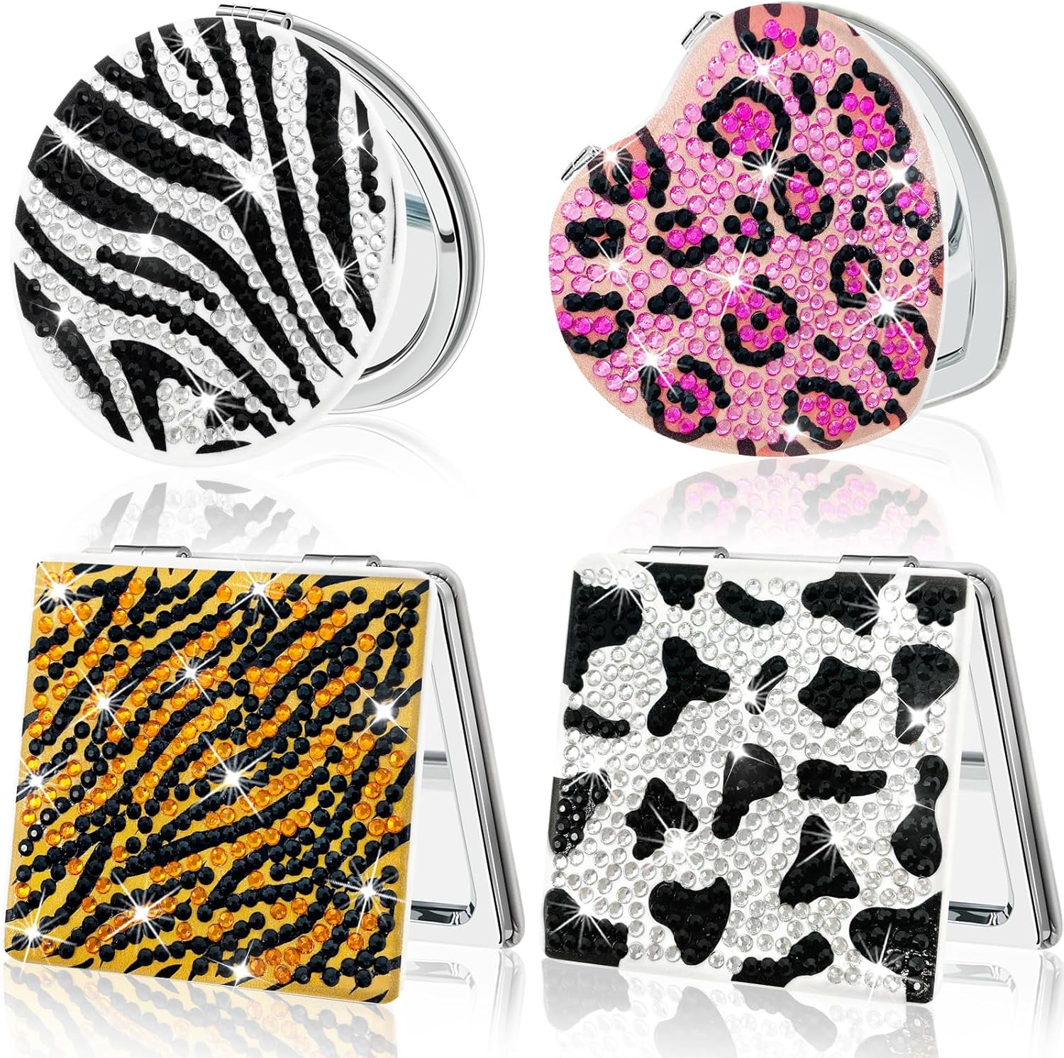 FILASLFT Diamond Painting Compact Mirror Crystal Makeup Mirror DIY Diamond Art Mirror Pocket Mirror Portable 4 Pcs Christmas Birthday Gifts for Women Girls(Animal)