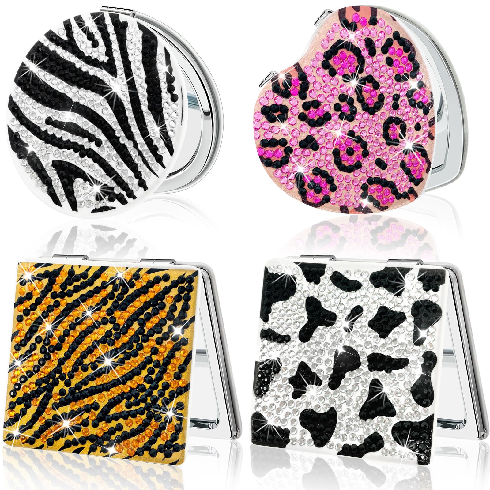 FILASLFT Diamond Painting Compact Mirror Crystal Makeup Mirror DIY Diamond Art Mirror Pocket Mirror Portable 4 Pcs Christmas Birthday Gifts for Women