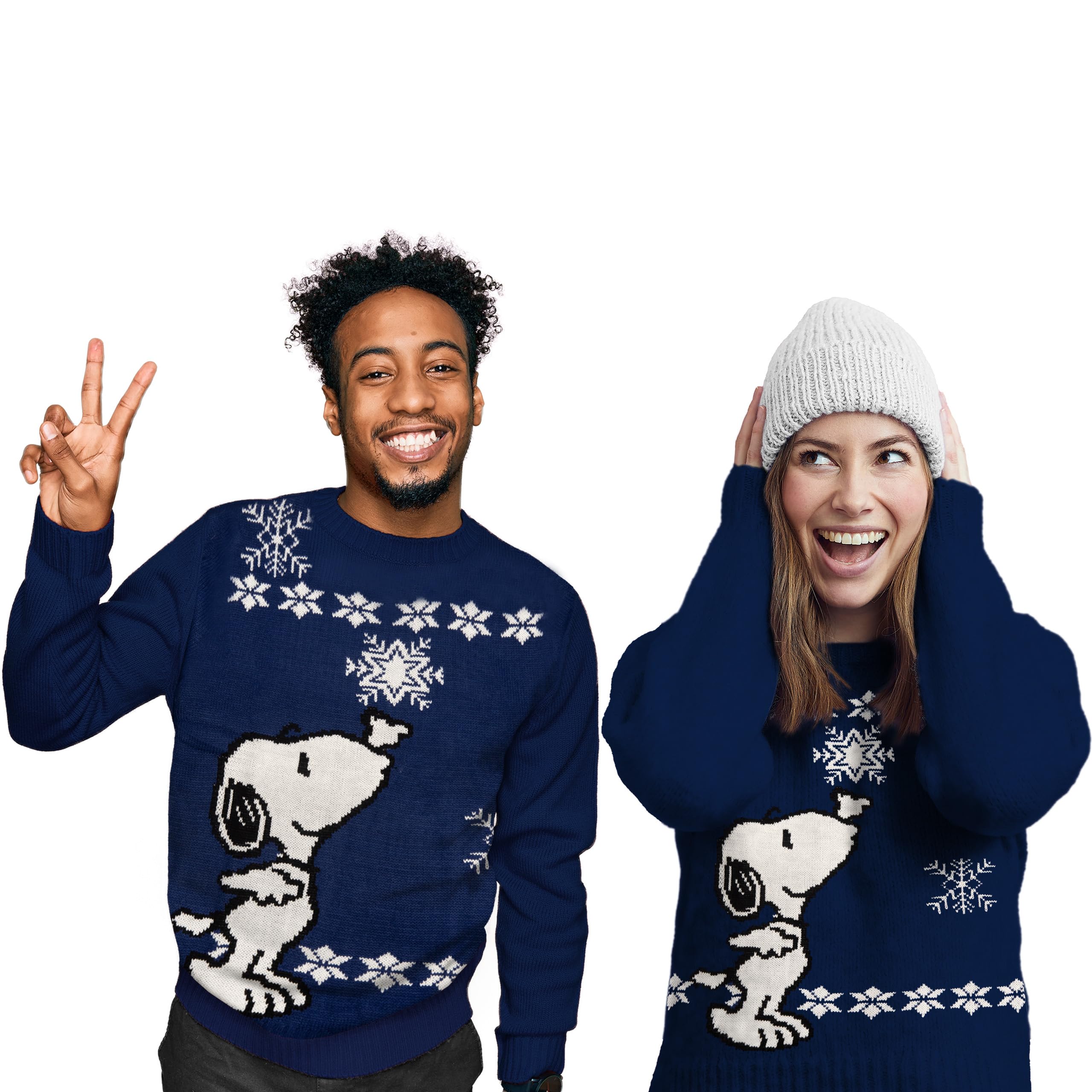 United Labels Unisex Blue The Peanuts Winter Sweater - Snoopy Winter Knitted Pullover Sweatshirt Ugly Sweater For Men & Women (As3, Alpha, L, Regular, Regular)