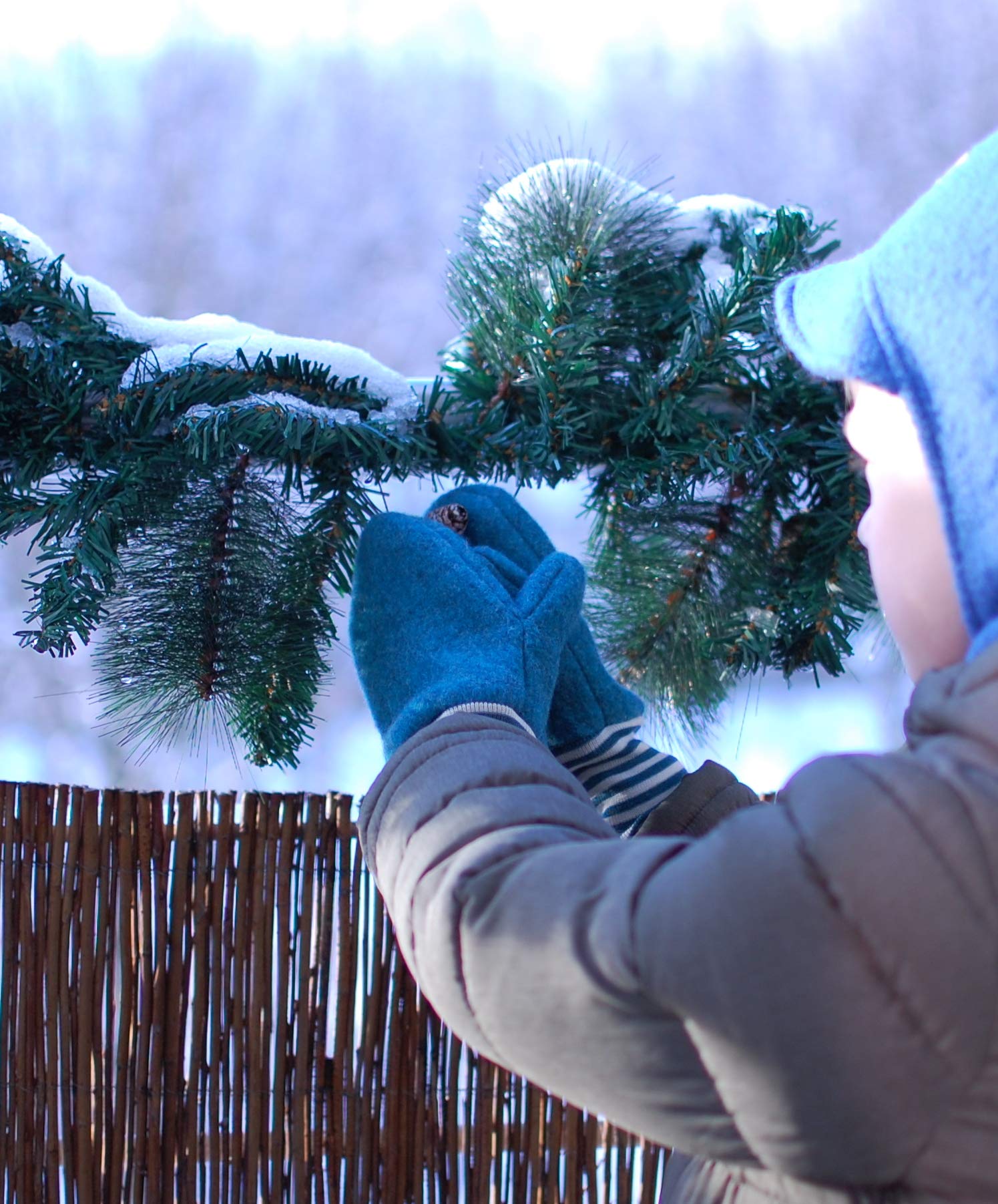 PICKAPOOH Mittens 100% MERINO wool Baby Children fleece gloves arm warmer winter (3-5 years, Turquoise (striped))
