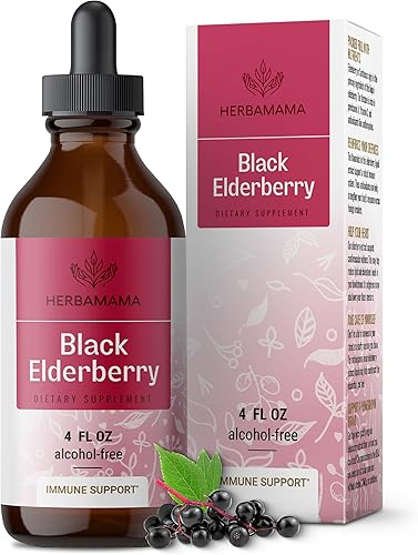 Miniatura 1 de HERBAMAMA Extracto líquido de saúco  Suplementos orgánicos para la tos de saúco negro  Tintura de saúco para adultos  Vitaminas sin alcohol  Vegano