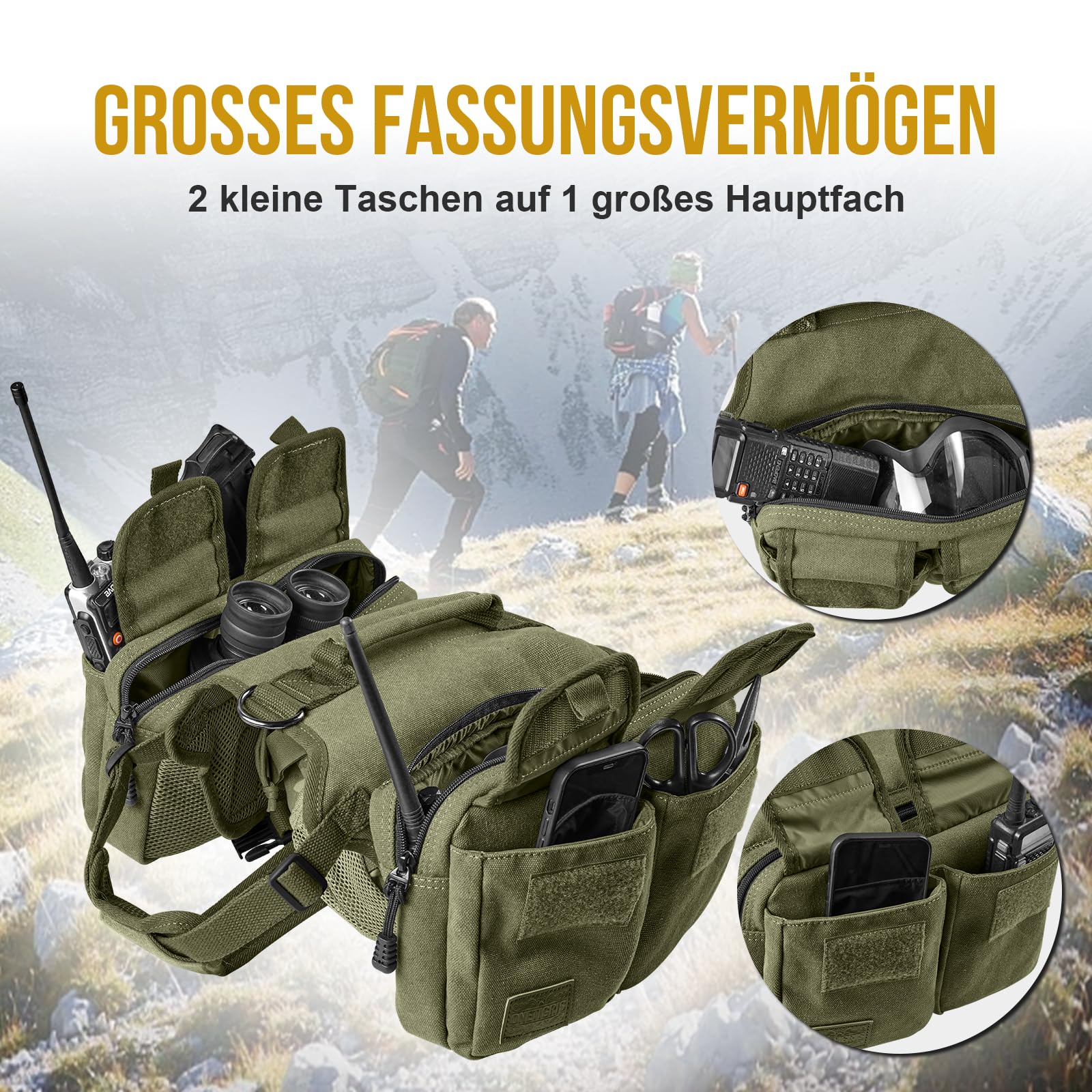OneTigris Harnais pour Chien Hoppy Camper 3.0 - Sac à Dos avec 2 Poches Principales et 4 Secondaires pour Camping et Randonnée - pour Chiens Moyens/Grands - Vert L