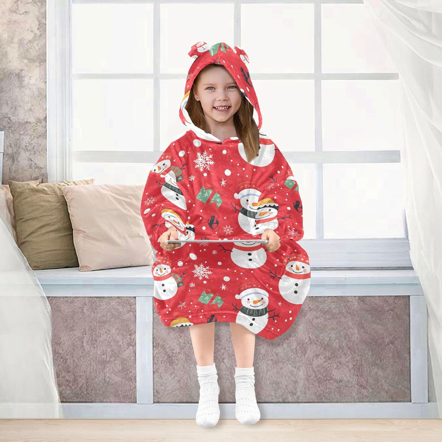 Christmas Xmas Snowman Snowflake Kids Wearable Blanket Hoodie and Sleeves for Toddlers, Cute Hoodies Girls B0403674