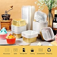 Vista 5 de 200 tazas de papel de aluminio para hornear de 5 onzas con tapas, recipientes de papel de aluminio de 5.1 fl oz para cupcakes, moldes desechables