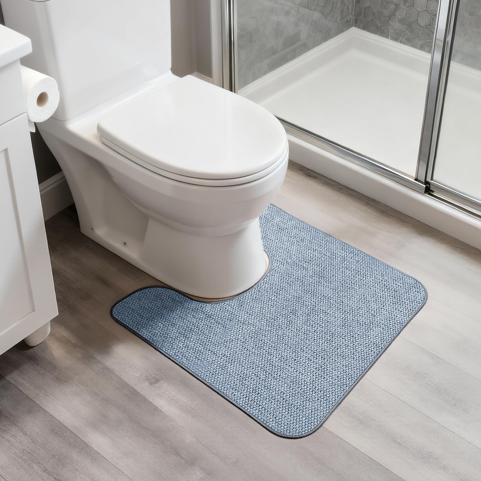 Bosap Toilet Rugs U Shaped Bathroom Rug,Machine Washable Non Slip Quick Dry Super Absorbent Ultra Thin Toilet Mats for Bathroom Toilet.Blue,1'8"x2'(