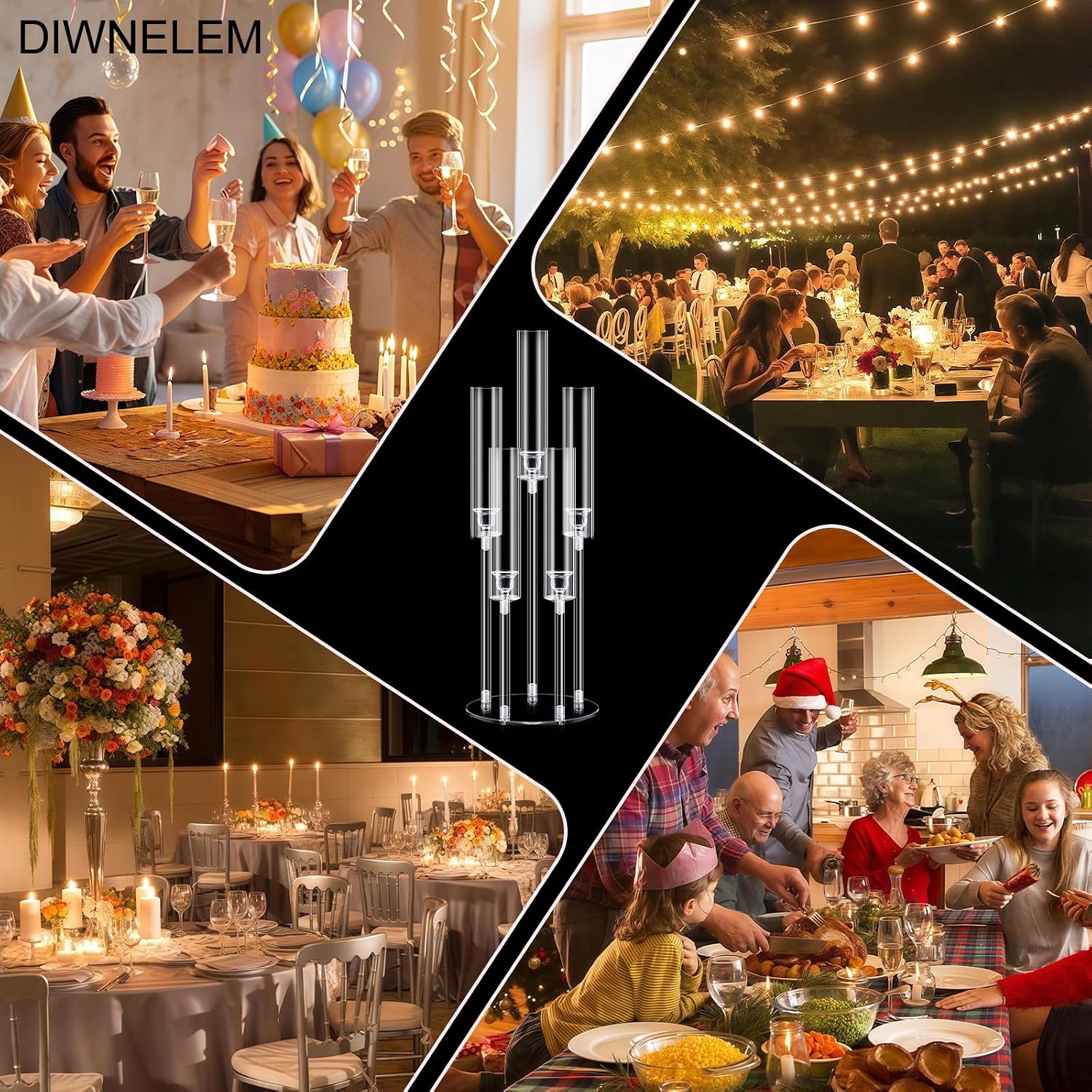 4Pcs Acrylic Candelabra Centerpieces for Wedding 5 Arm Clear Candle Candlesticks Holders 25.5" Tall Crystal Taper Candlestick with Shade Fit 0.87'' Led Candle for Christmas Party Home Decor