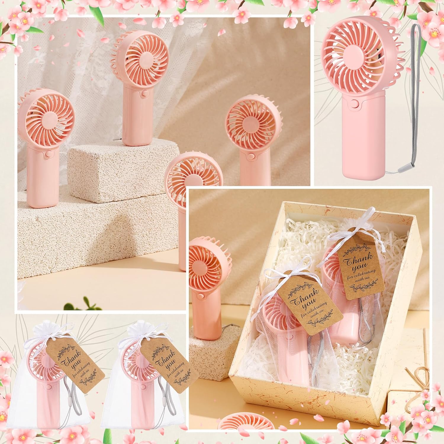 Mudder 36 Set Wedding Mini Handheld Fans Bulk, Portable Personal Small Fans Bulk for Wedding Guest Gifts, Bridesmaid Thank You Presents, Engagement Bridal Shower Favors (Pink)