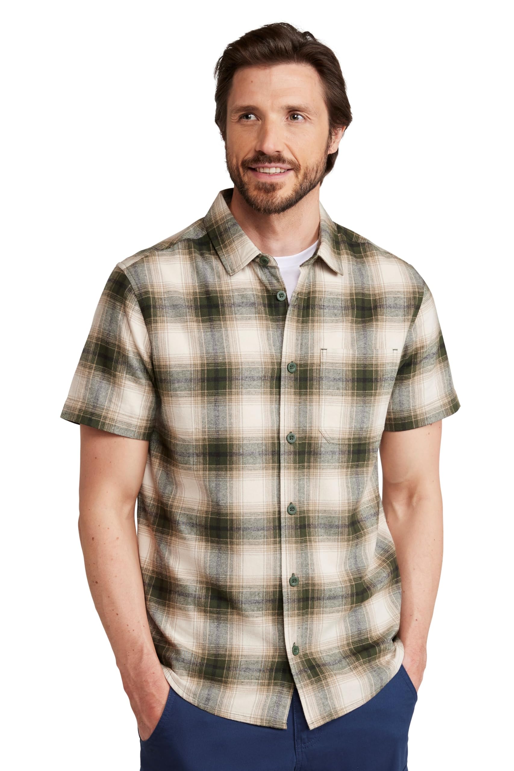 Mountain Warehouse Men's Green Trace Flannel Short Sleeve Shirt - Lightweight & Breathable Tee, Comfortable Casual Wear T-Shirt - Spring, Summer, Travel, Beach, Outdoors 3XL