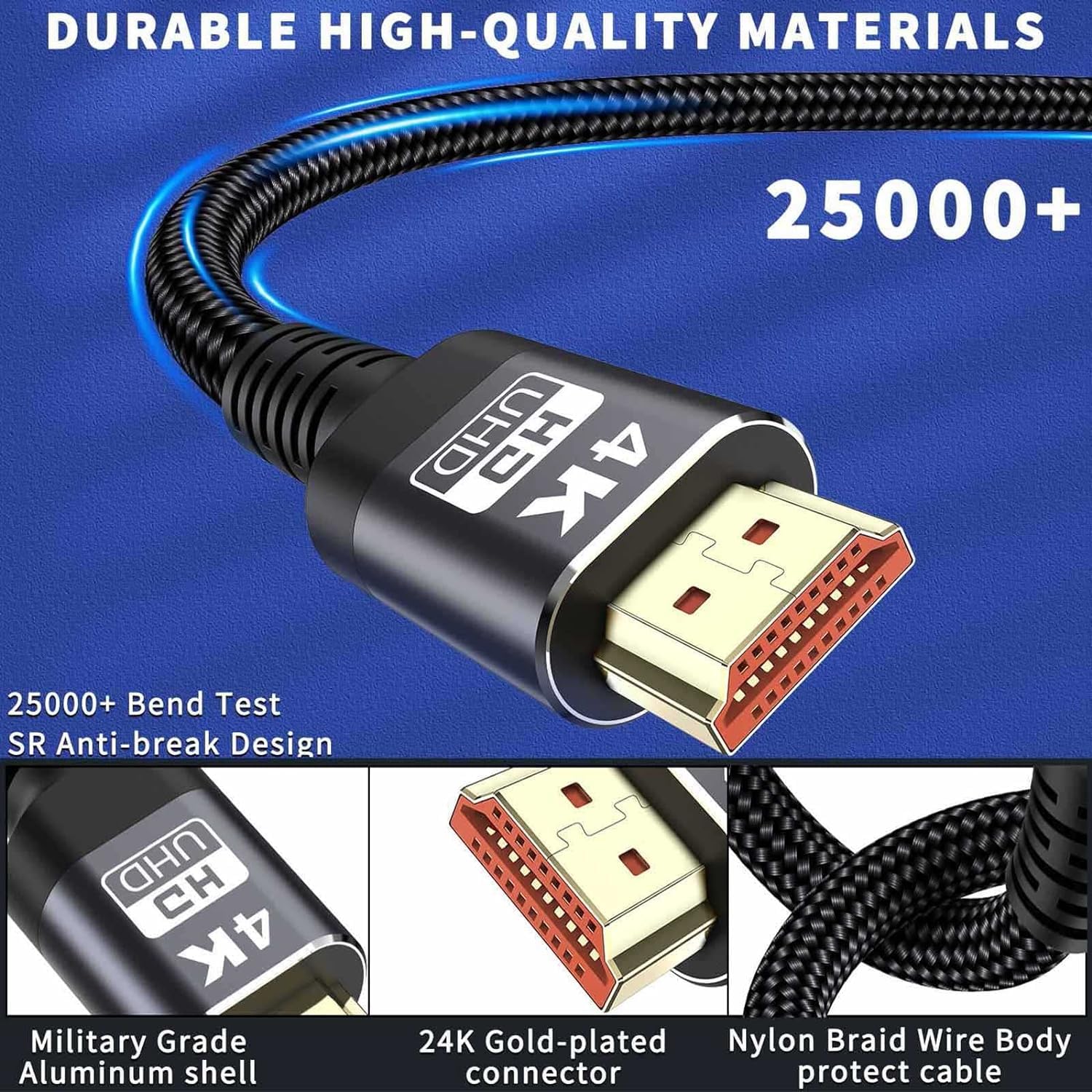 4K HDMI Cable, 1M/3.3FT Ultra High Speed Braided HDMI Lead 18Gbps 2.0 Braided Cord Support 4K@60Hz, ARC, HDR, 3D, Ethernet Compatible with All HDMI Devices