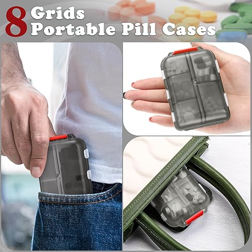 Miniatura 6 de meekoo Pastilleros de viaje, 8 unidades, portátil, pastillero, contenedor de píldoras diario, contenedor de farmacia, pequeño contenedor de viaje