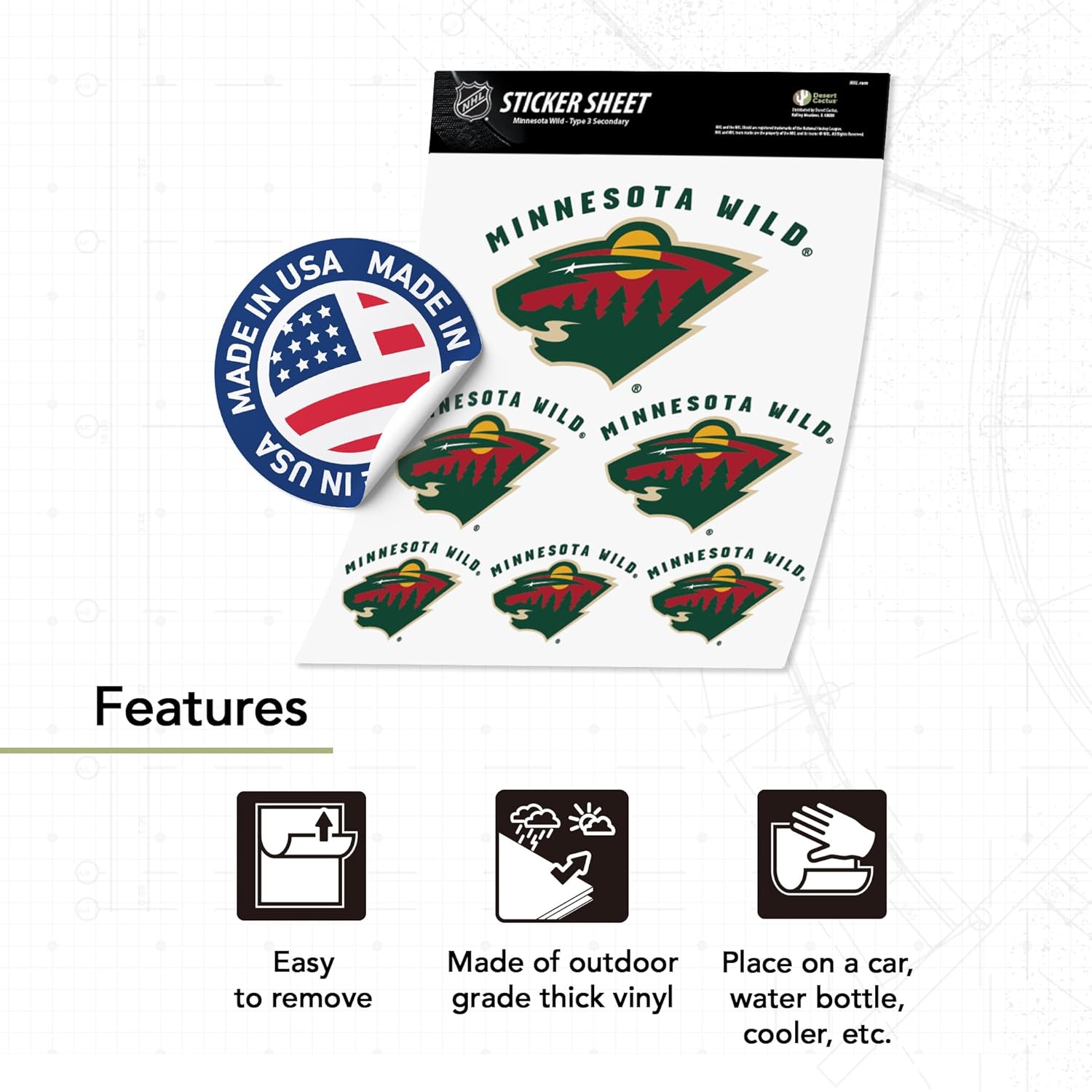 Desert Cactus Minnesota Wild Sticker NHL Team National Hockey League Vinyl Decal Laptop Water Bottle Car Scrapbook (Type 3 - Secondary)