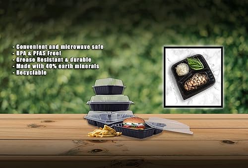 Miniatura 7 de 8 x 8 x 3 pulgadas, 1 bandeja de compartimento con tapa ventilada translúcida. Paquete combinado (bandeja y tapa). Pebble (paquete de 150 unidades,