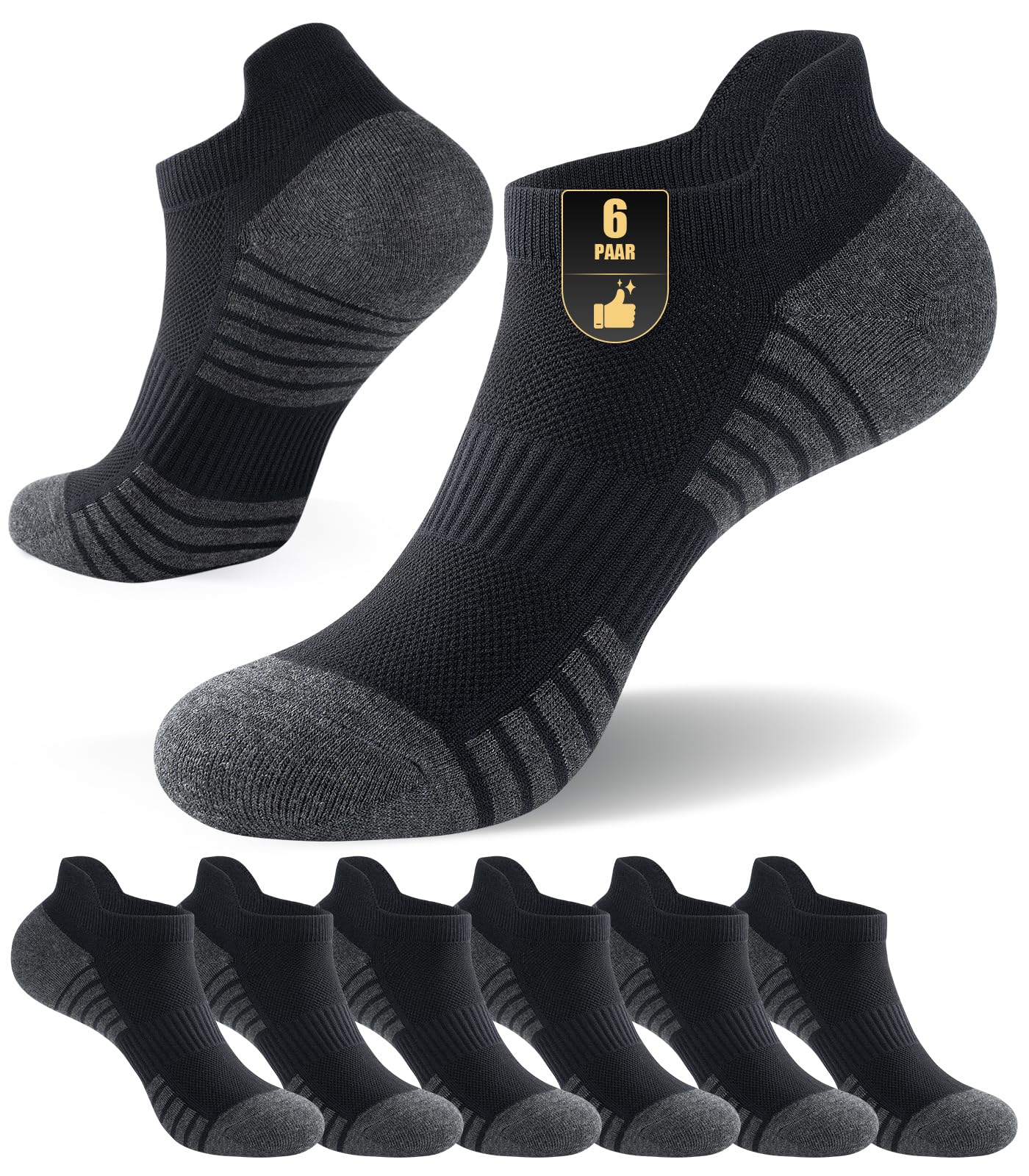 PULIOU Sneaker Socken Herren Damen, Atmungsaktive Baumwolle Laufsocken, Komfort Kurze Socken, Sommer Sportsocken Herren Damen 6 Paar