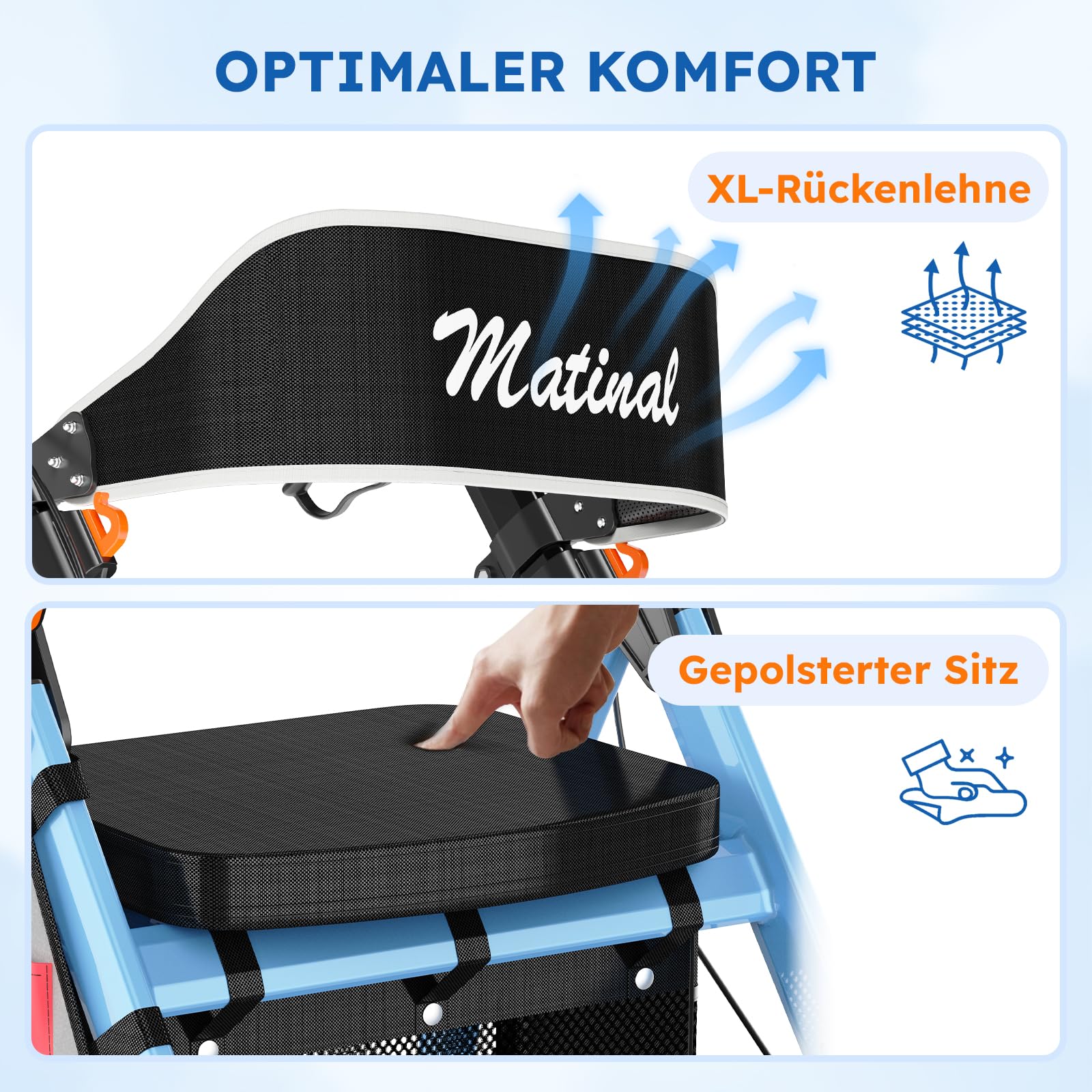 Andador de exterior con asiento para personas mayores, andador plegable con neumáticos de goma maciza para cualquier terreno, ruedas grandes de 8 pulgadas, andadores de aluminio ajustables en
